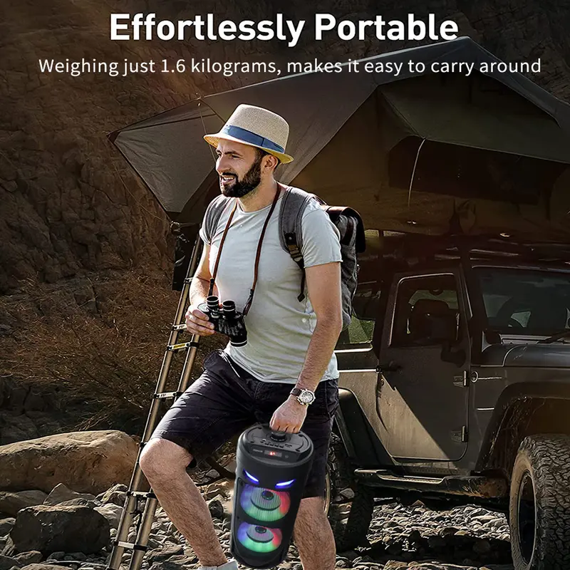 Portable Bluetooth 5.0 Party Speaker with Sub Woofer Heavy Bass Sound System MIC LED Lighting USB FM Radio Karaoke Input Adjustable Strap for Outdoor Use TWS Function Fast Delivery
